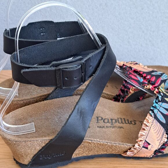 Birkenstock Papillio Sandals 37 US Size 6 Narrow Floral Frill Lola Wedge Strappy - Picture 9 of 11